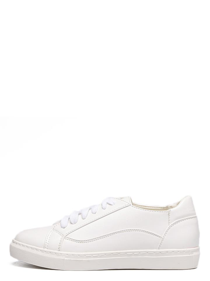 Romwe White Round Toe Lace-up Sneakers