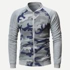 Romwe Guys Contrast Raglan Sleeve Camouflage Print Zip Up Sweatshirt