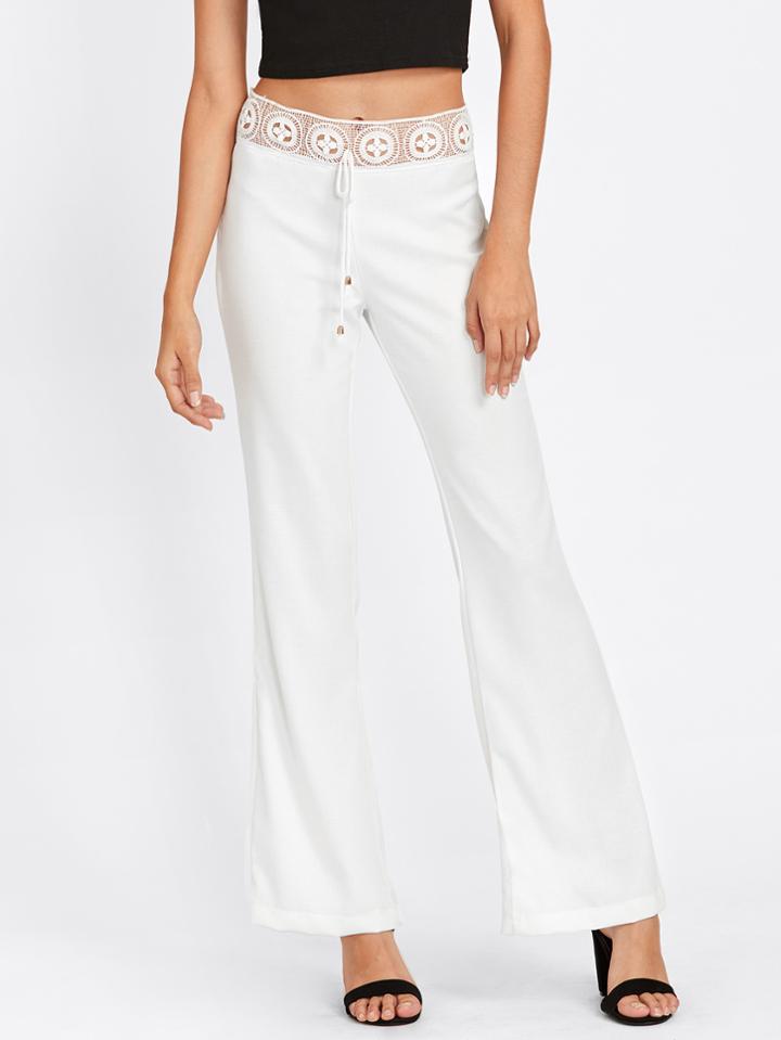 Romwe Hollow Out Crochet Insert Flare Pants