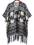 Romwe Geometric Print Tassel Cardigan