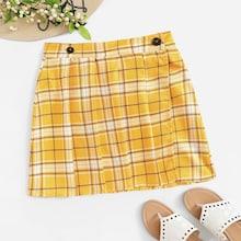 Romwe Plaid Print Button Detail Skirt