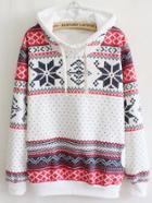 Romwe Hooded Snowflake Print Sweatshirt