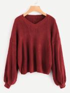 Romwe Bell Sleeve V Neckline Drop Shoulder Sweater