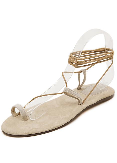 Romwe Apricot Strappy Lace Up Flat Sandals