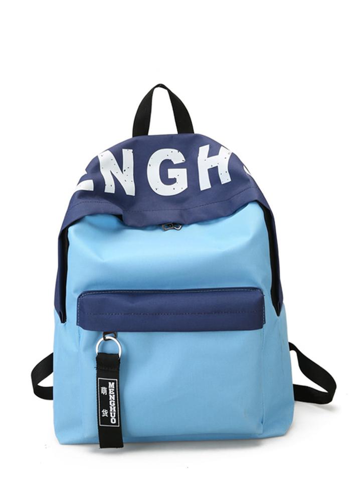 Romwe Contrast Zipper Front Lettern Print Canvas Backpack