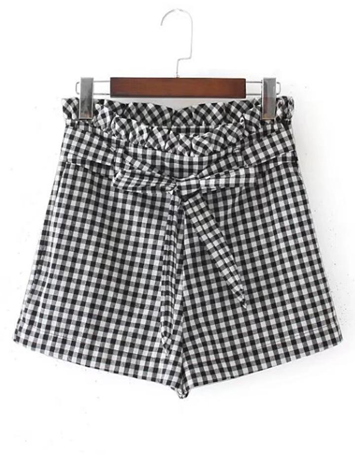 Romwe Self Tie Plaid Shorts