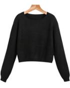 Romwe Crop Cable Knit Black Sweater