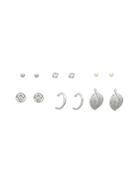 Romwe Silver Rhinestone Faux Pearl Stud Earrings Set