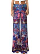 Romwe Elastic Waist Wide Leg Printed Blue Pant