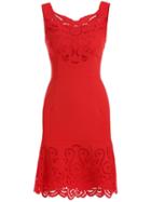 Romwe Red Round Neck Sleeveless Hollow Embroidered Dress