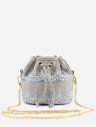 Romwe Grey Lace Detail Bucket Bag With Chain