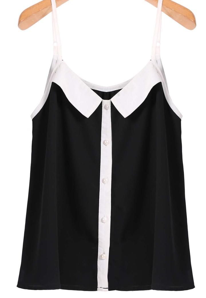 Romwe Spaghetti Strap Crop Black Vest
