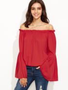 Romwe Red Tiered Bell Sleeve Off The Shoulder Top