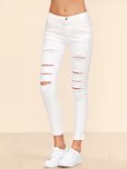 Romwe White Ripped Ankle Jeans