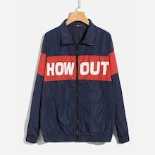Romwe Guys Color Block Letter Print Windbreaker Jacket