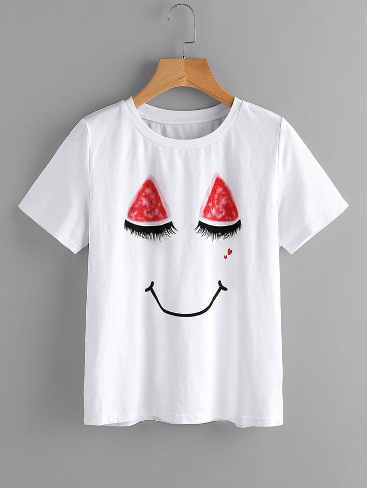 Romwe Closed Eyes Print T-shirt