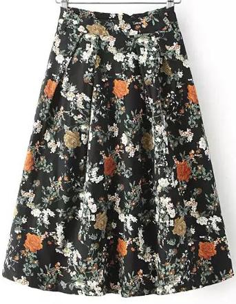 Romwe With Zipper Vintage Florals Skirt