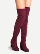 Romwe Burgundy Faux Suede Lace Up Over The Knee Boots