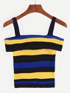 Romwe Multicolor Striped Cold Shoulder Ribbed Top