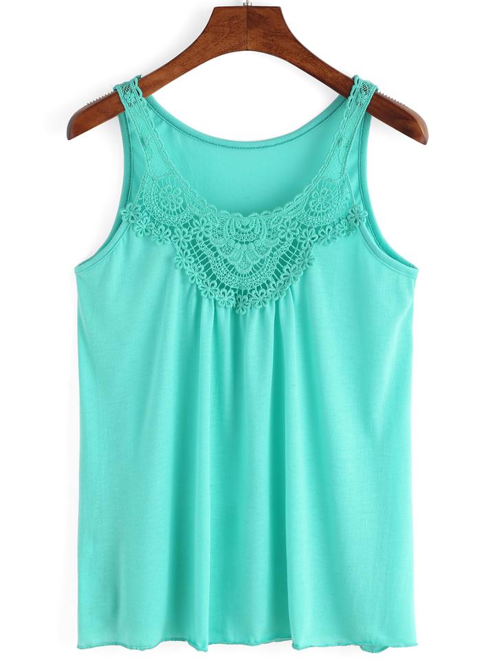 Romwe Green Crochet Tank Top
