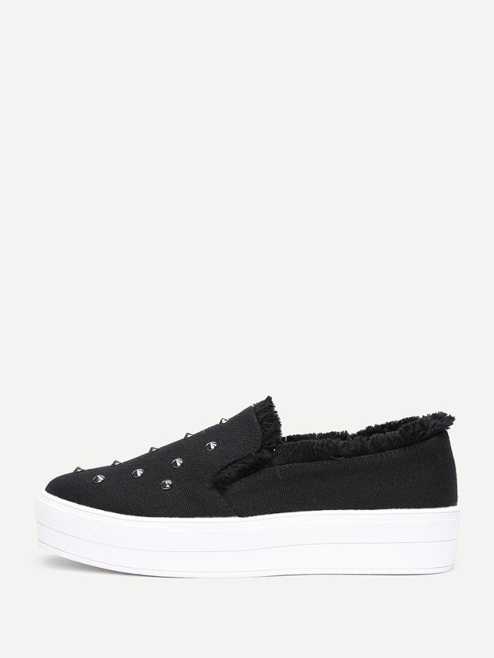 Romwe Studded Detail Raw Trim Sneakers