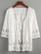 Romwe White Lace Crochet Hollow Out Top
