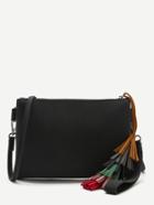 Romwe Black Tassel Detail Clutch Bag With Strap