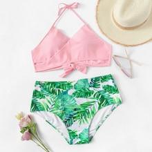 Romwe Plus Tropical High Waist Mix And Match Bikini