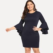 Romwe Plus Flounce Sleeve Solid Dress