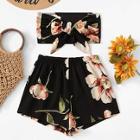 Romwe Floral Bow Tie Front Crop Top With Shorts