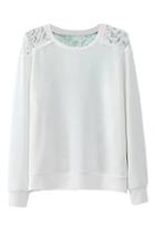 Romwe Lace Panel Sheer White Jumper