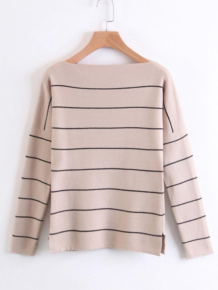 Romwe Side Slit Striped Knitwear