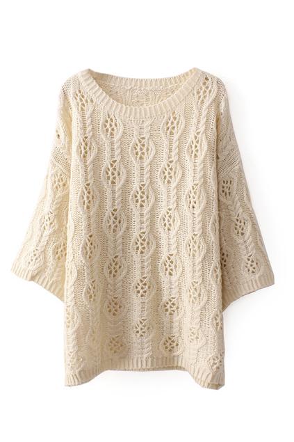 Romwe Hollow-out Cropped Cream Jumper