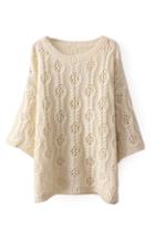 Romwe Hollow-out Cropped Cream Jumper