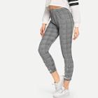 Romwe Pearls Beaded Plaid Leggings