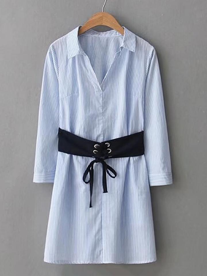 Romwe Lace Up Corset Shirt Dress