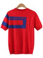 Romwe Red Letter Geometry Pattern Knit T-shirt