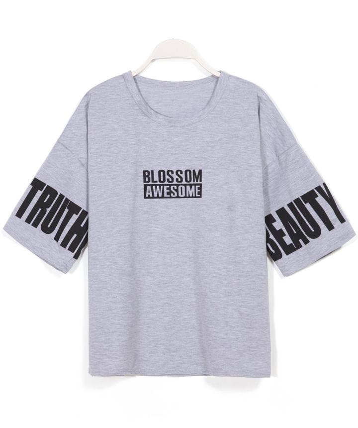 Romwe Round Neck Letter Print Loose Grey T-shirt