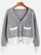 Romwe Color Block Drop Shoulder Pockets Sweater Coat