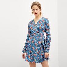 Romwe Flower Print Self Tie Dress
