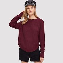 Romwe Raglan Sleeve Curved Hem Sweater