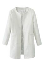 Romwe Pocketed Sheer White Coat