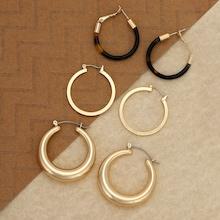 Romwe Triple Set Gold Tone And Tortoise Hoop Earrings