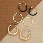 Romwe Triple Set Gold Tone And Tortoise Hoop Earrings