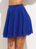 Romwe Royal Blue Laser Cutout Scallop Hem Textured Skirt