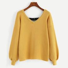 Romwe Contrast Strap Back Lantern Sleeve Jumper