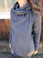 Romwe Women Hooded Grey Sweatshirt