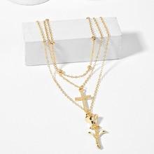 Romwe Cross & Rose Pendant Layered Necklace