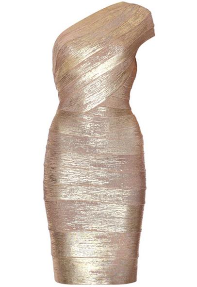 Romwe Gold One Shoulder Body Conscious Bandage Dress