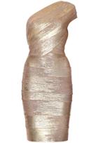 Romwe Gold One Shoulder Body Conscious Bandage Dress
